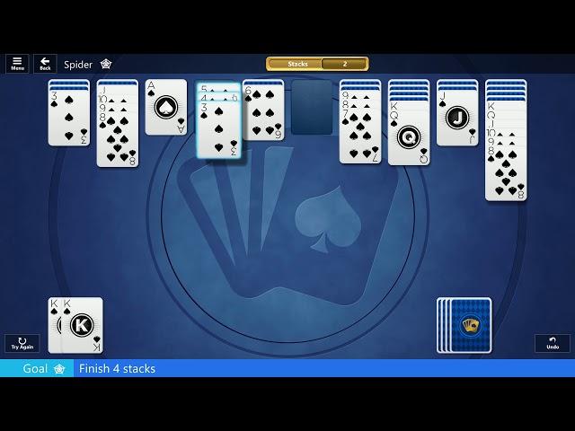 ᐶ 16 May 2019 - SPIDER SOLITAIRE - Microsoft Solitaire Collection (finish 4 stacks)