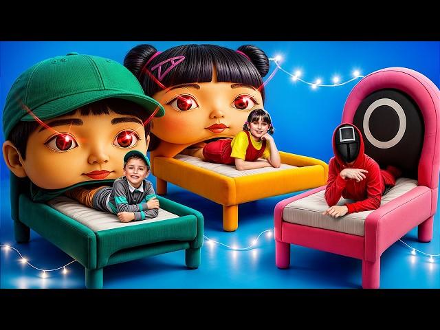 Моя мама Кукла из Игры в Кальмара! Мы построили двухэтажную кровать Squid Game!