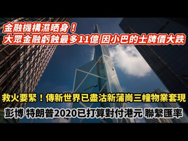 金融機構濕晒身！大眾金融最多虧損11億 主因的士小巴牌價大跌｜救火要緊！傳新世界已盡沽新蒲崗3幢物業套現｜ 彭博特朗普2020已打算對付港元聯繫匯率｜