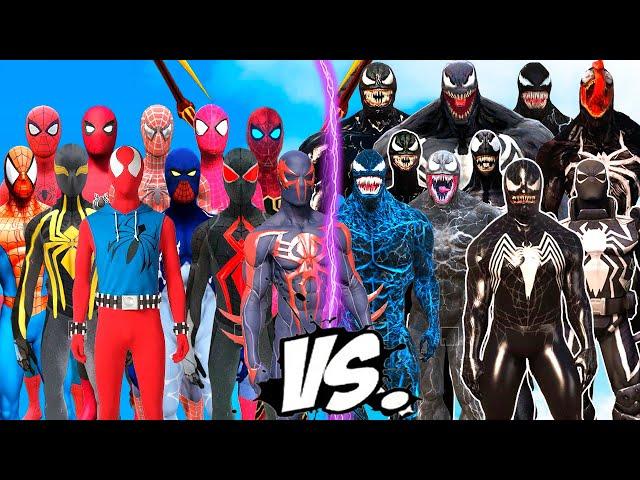 TEAM SPIDERMAN SUIT vs VENOM ARMY - EPIC BATTLE (ALL SPIDER-MAN SUITS vs ALL VENOMS SYMBIOTE)