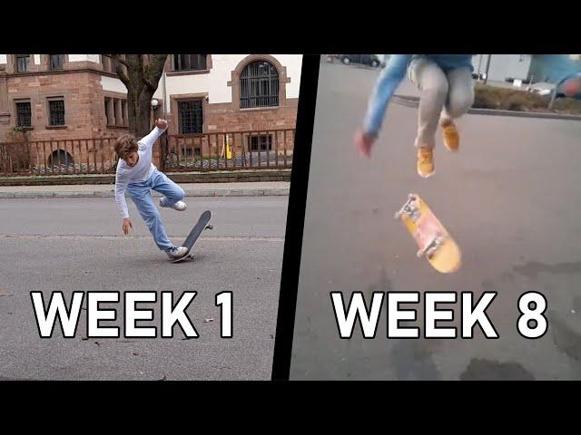 MY 2 MONTH SKATEBOARDING PROGRESSION (from nothing to bigspins, etc.)