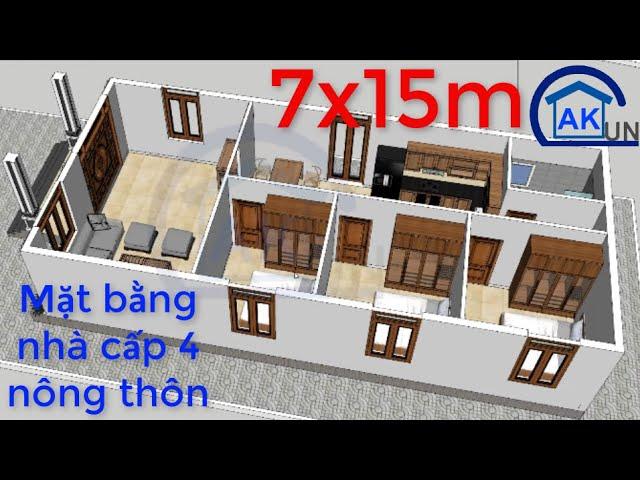 Sơ đồ mặt bằng nhà cấp 4 nông thôn có diện tích 105m2 | Nhà đẹp Dakcun | dk97