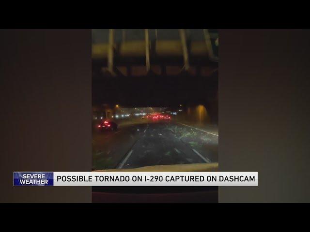 Dashcam video captures swirling debris on I-290 in possible tornado