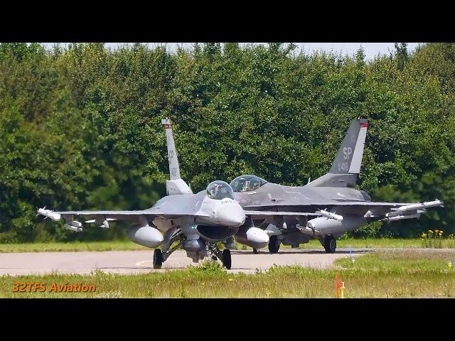 [4K] U.S. Air Force F-16 trains with RNLAF F-35 | Loud takeoffs Leeuwarden 25.06.24