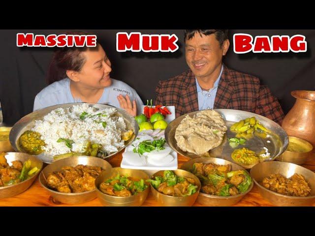 SASURA BABA SANGA FIRST MUKBANG ️ MUTTON CURRY, PORK CURRY, CHICKEN CURRY WITH DHIDO AND RICE 