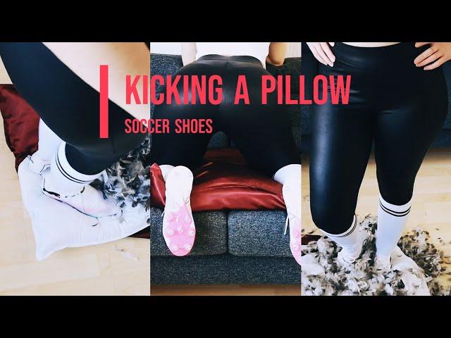 Experiment: Cutting a pillow with metal studs soccer shoes #shoes #foot #legs #asmr #leggings