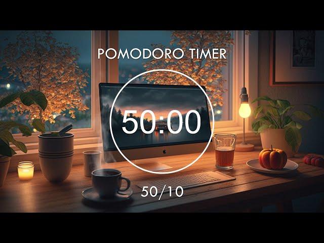 8-Hour Study with me ~ Pomodoro 50/10  Peaceful Evening with a warm cup of coffee  Focus Station