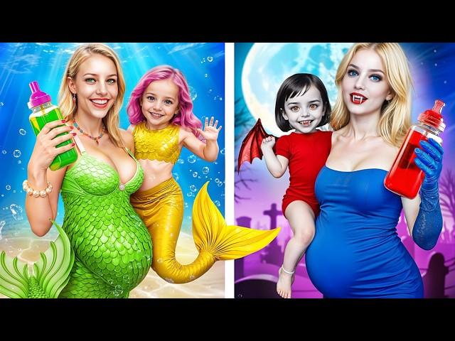 Superheroes Expecting a Baby! Pregnant Vampire vs Pregnant Mermaid!