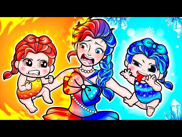 [paper dolls] Fire vs Ice Elsa Family and Unloving Parents | Rapunzel Family