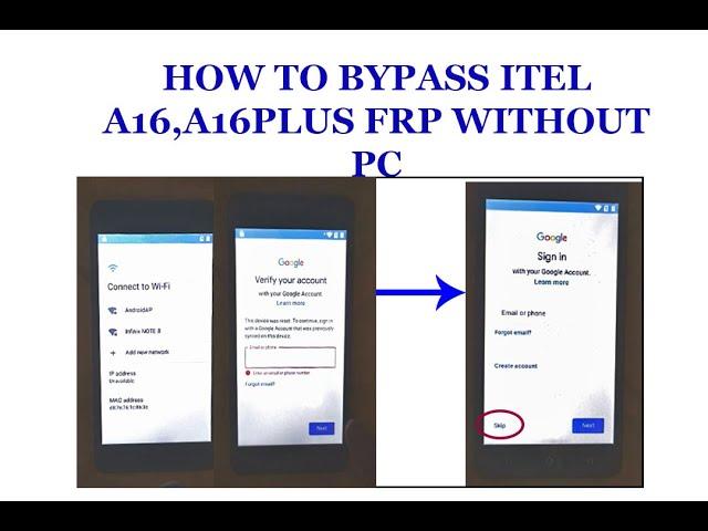 Itel a16 or a16 plus frp bypass without pc