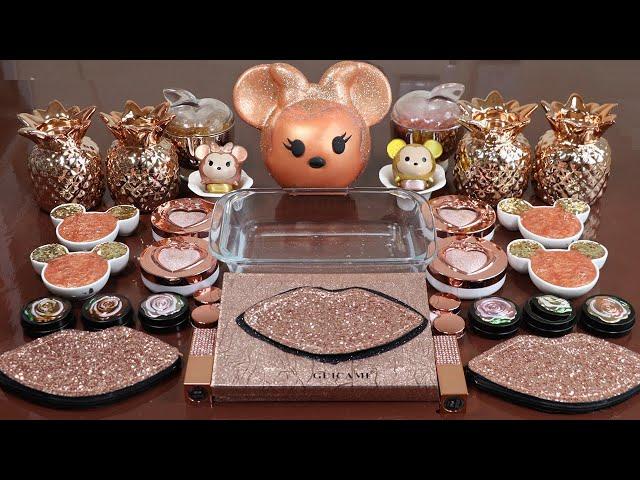 Mixing'ROSEGOLD'Eyeshadow,Makeup and glitter Into Slime!Satisfying Slime Video!ASMR