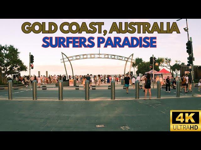 Gold Coast, Australia Walking Tour | Surfers Paradise at Sunset | 4K 60FPS