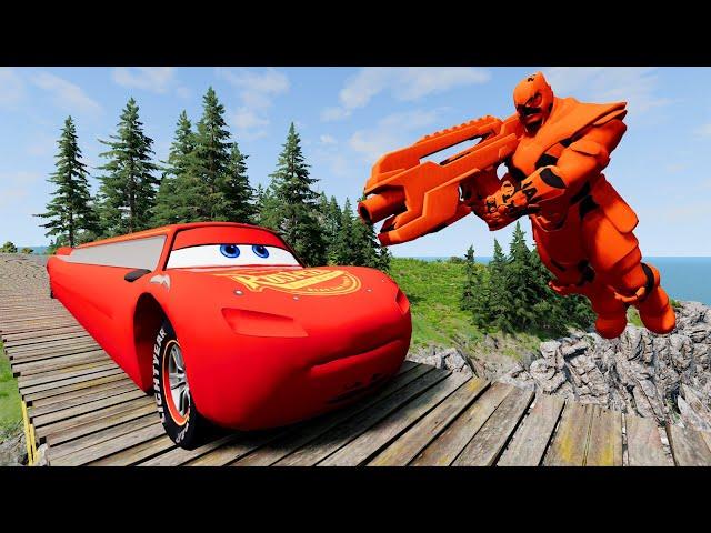 Captain Gun Fire vs Big & Small McQueen, Tow Mater vs Dinoco, Doc Hudson vs Pixar Car -BeamNG.Drive