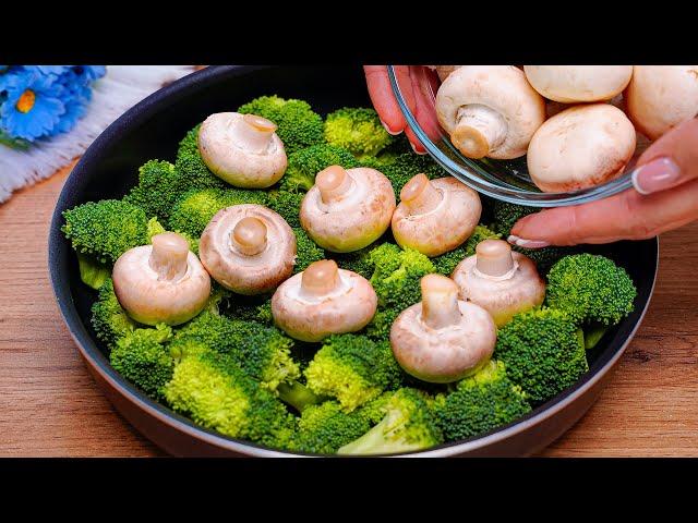 I cook this broccoli 3 times a week! Recipe for broccoli and mushrooms in a frying pan. Delicious!