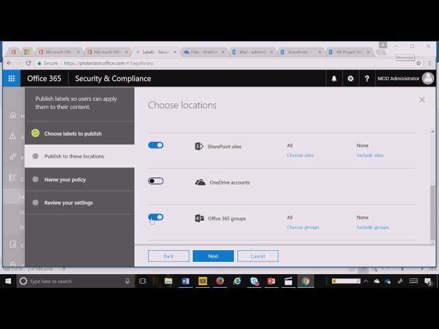 Data Governance: creating labels and publishing retention action to SharePoint