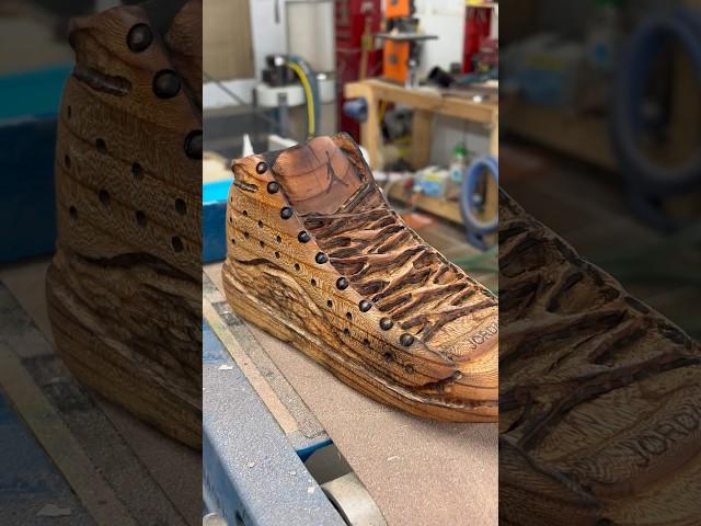 Carved Jordan wood shoe to mount in military plaque! #jordan #woodcarving #woodart #talla #madera