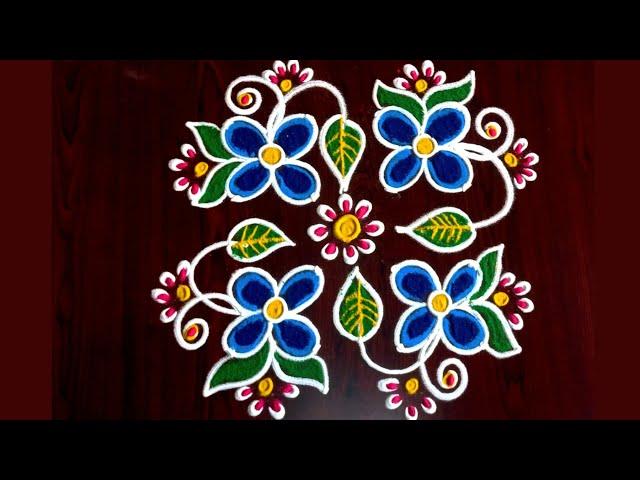 4 dots rangoli#flowers rangoli#beginners rangoli#kolam#rangoli#kolam