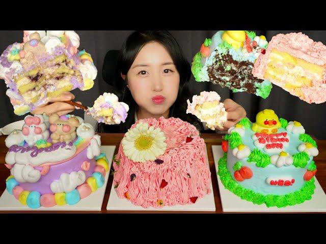 REALLY CUTE WHIPPED CREAM CAKE & OREO CHOCOLATE CAKE ASMR EATING SOUNDS MUKBANG