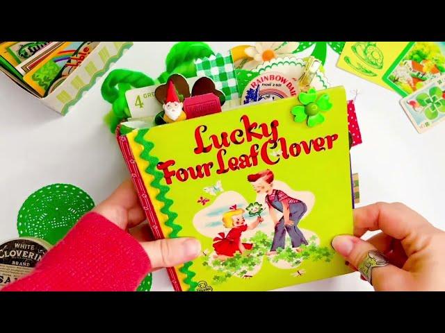 Lucky Four Leaf Clover vintage children’s book handmade junk journal relaxing slow flip through