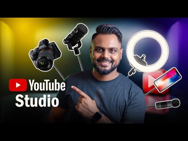 අඩු වියදමකින් YouTube Studio එකක් හදමු Camera | Light | Mic and More