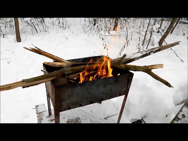 Поход зимой в лес в -18.  Готовим глинтвейн и шашлык из курицы.