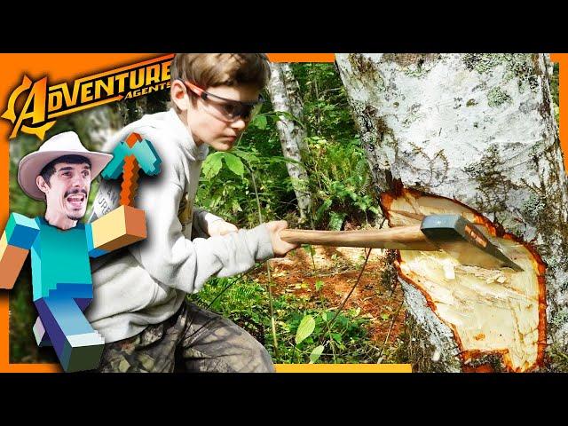 Minecraft Vs.  Bushcraft Ep 1. - Making Primitive Wooden Adze