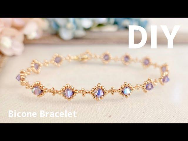 DIYBicones Bracelet tutorial|How to make|ソロバンビーズを使ったブレスレットの作り方|大人のビーズアクセサリー|テグス編み