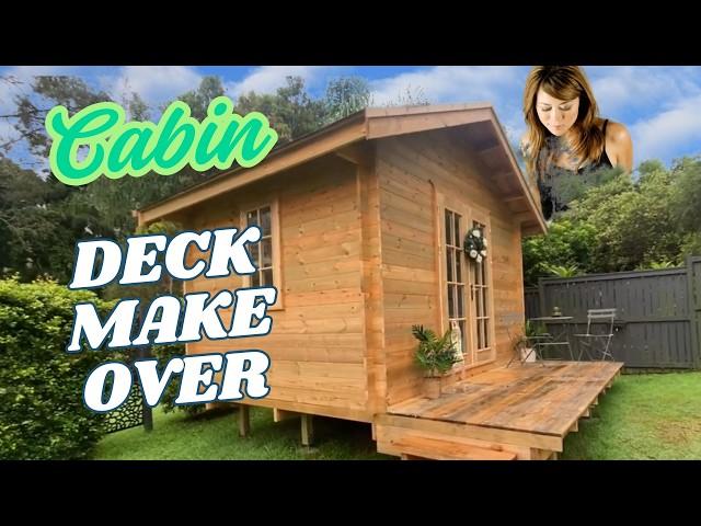 Budget Cabin Deck Makeover Using Garden Edging | Staining Pine Merbau | Cabin Deck Transformation |