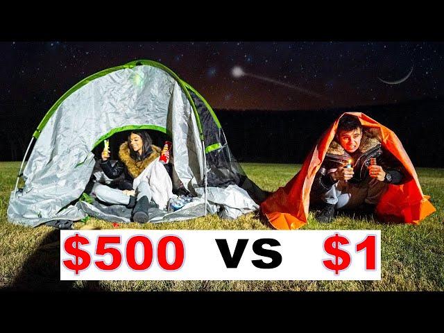 $1 VS $500 OVERNIGHT SURVIVAL CHALLENGE!