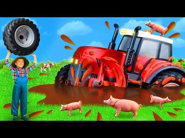 The Kids Play with a Farm Tractor