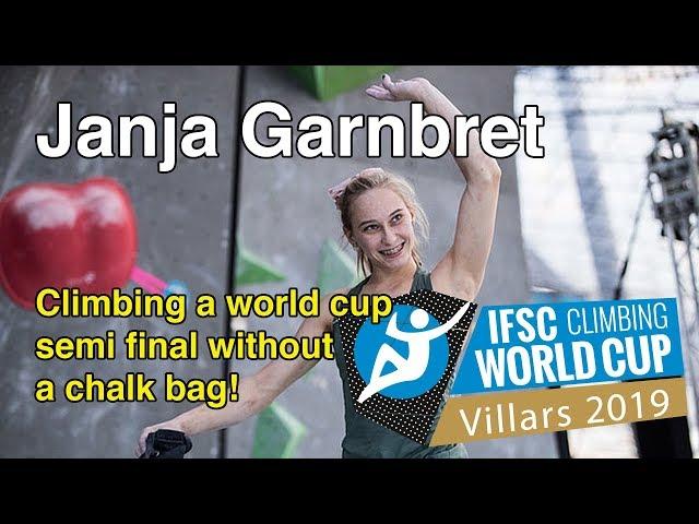 Janja Garnbret loses chalkbag and climbs world cup semifinal without chalk?!