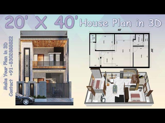 20 X 40 House plan 3D || 800 sq.ft || South Facing || Vastu Plan || 2 BHK || Jagdamba Architecture