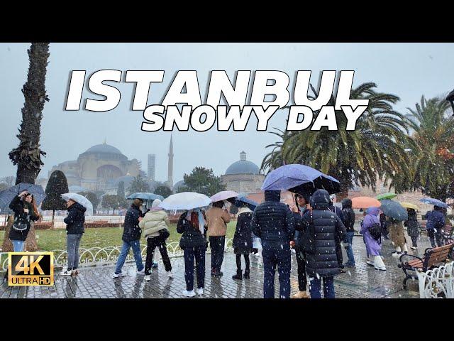 Istanbul Turkey Snowfall: 4K Walking Tour Eminonu, Sirkeci, Sultanahmet | Travel Guide