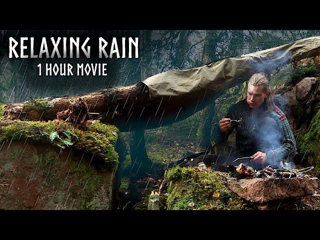 Camping in RELAXING RAIN️1 Hour Bushcraft Movie in Rainy Forests & Sea