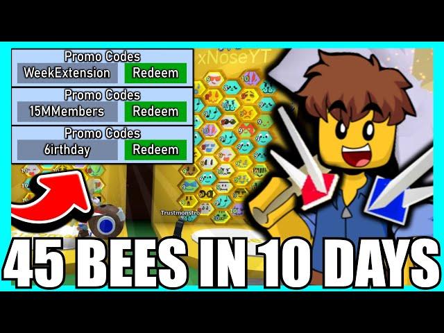 I GOT 45 BEES IN 10 DAYS WITH CODES | ROBLOX Bee Swarm Simulator Noob to Pro Series Episode 24