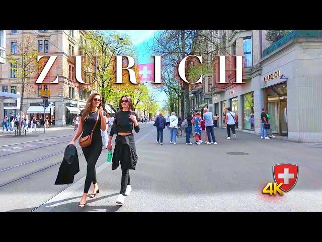 Switzerland Zurich  Luxury Stroll: Exploring the Beauty of Bahnhofstrasse Shopping street 4K 60fps