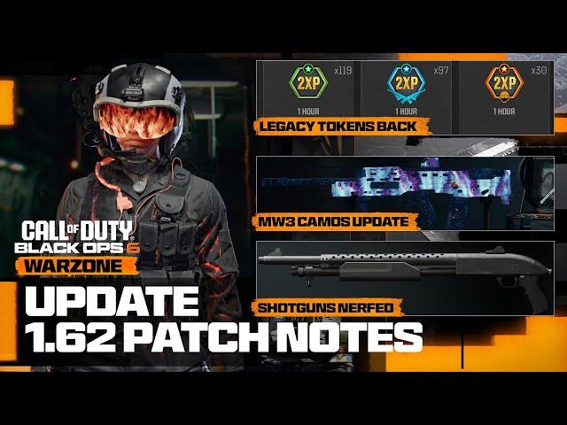 NEW Black Ops 6 UPDATE 1.62 Patch Notes! (Legacy XP Tokens RETURN, Camo Update, Shotgun Nerf & MORE)