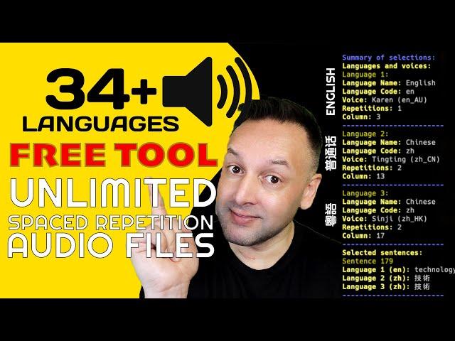 The Ultimate FREE Vocab Tool for Language Learning Spaced Repetition Audio Files - 34+ Languages