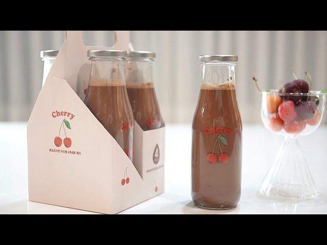 Korean Cafe Recommended Drink :: How to make Real Chocolat Cherry Milk / Recipe