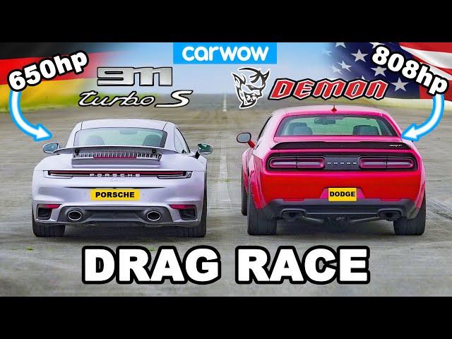 Dodge Challenger Demon v Porsche 911 Turbo S - DRAG RACE