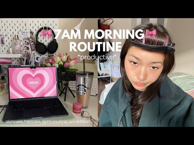 *PRODUCTIVE* 7AM MORNING ROUTINE | skincare, haircare, gym, coffee recipe