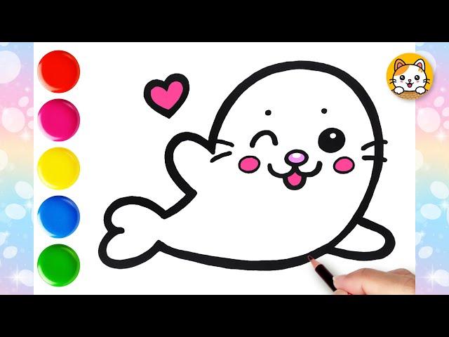 Baby Seal Drawing Easy | How to Draw a Cute Seal Step by Step For Kids | Easy Animal Drawings