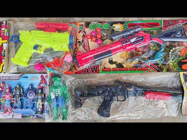 Unboxing mainan tembak tembakan sniper ball bullet, blaster gun, karakter hulk, iron man, spiderman.