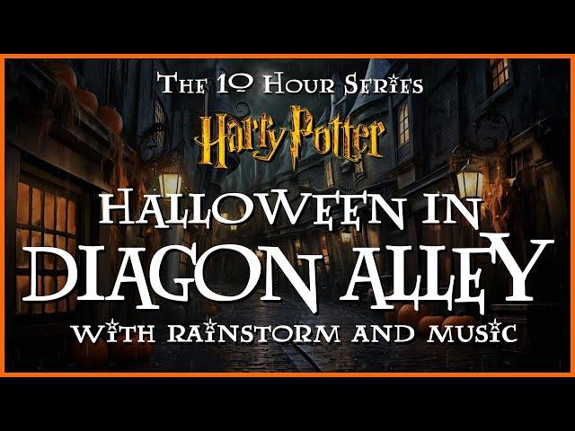 Halloween In Diagon Alley w/Music & Rain  Harry Potter | For Sleep,Studying,Relaxing [10 Hours-HD]