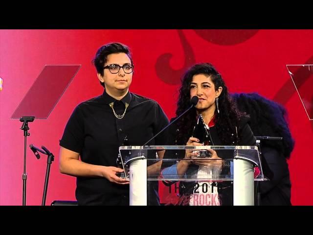 2016 She Rocks Awards: Becky Gebhardt & Mona Tavakoli (Rock Camp for Girls) Accept Awards