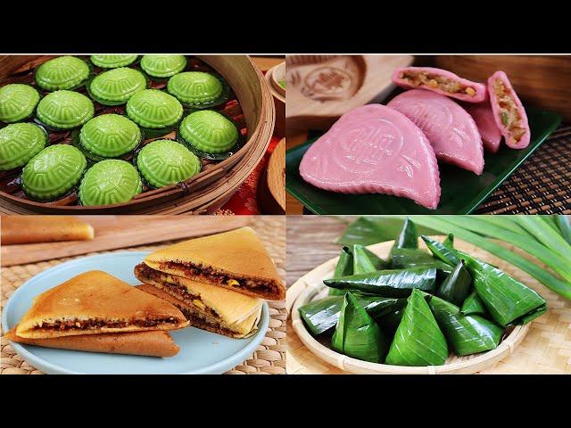 4Traditional Pastry Recipes [Red Peach Cake, Coconut Tortoise Cake, Manjian Cake,Triangular Coconut]