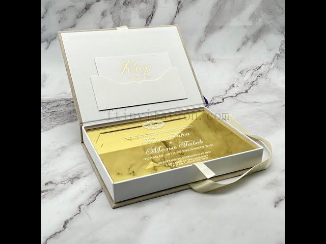 Gold Mirror Acrylic Velvet Box Wedding Invitation With Rsvp Card