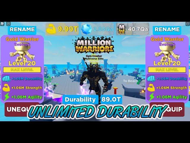 Muscle Legends - UNLİMİTED DURABİLİTY!! - OG Gold Warrior Pets Glitch ( 1Million Strength )