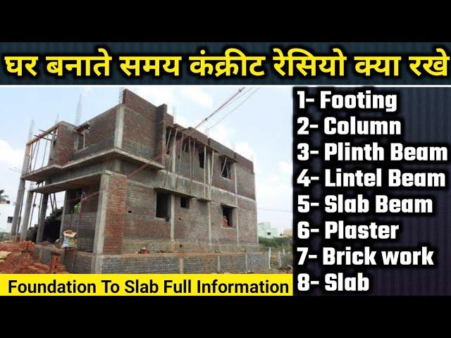 Foundation to slab house all work concrete ratio | Foundation, column, Plinth beam, slab concrete