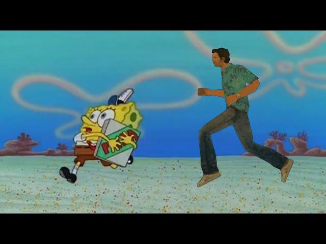 Tommy Vercetti trying to get a pizza from Spongebob